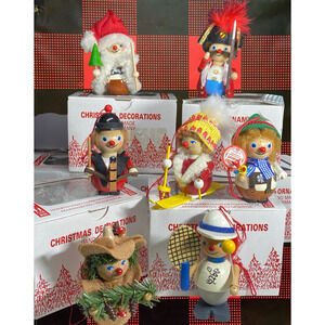 Steinbach Mini German Wooden Retro Christmas Ornaments Lot of 7 w/ Boxes - Flaws